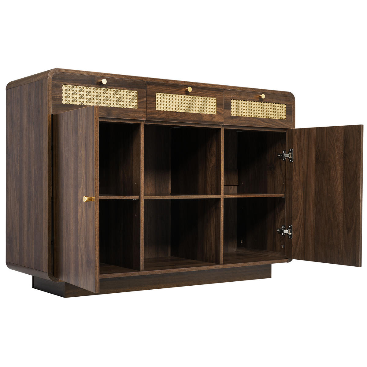 SIDEBOARD DE-37497 120/40/85 cm mit Rattan und Goldgriffen Nussbaum - Walnussfarben, Holzwerkstoff (120/85/40cm) - ComfortXL