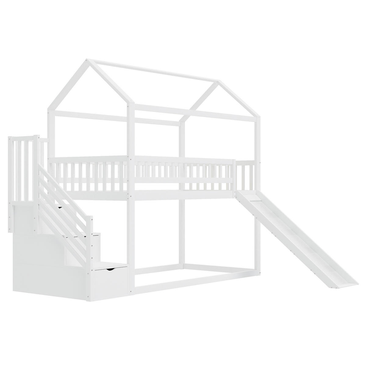 ETAGENBETT 90x200 cm Rutsche Treppe weiß - Weiß, Holz (90/200cm) - LEBENLANG