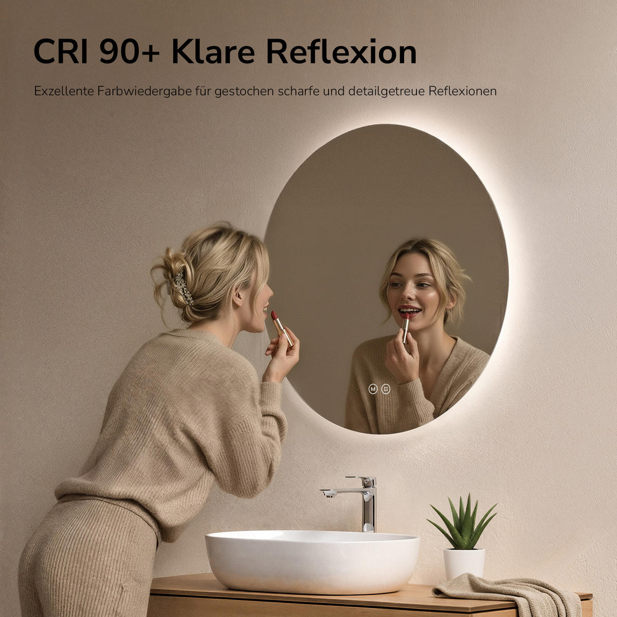 OGLEDALO KUPAONSKO okruglo s rasvjetom bez okvira, 3 boje svjetla Ø 70 cm - prozirno, staklo (70/70/3cm) - EMKE