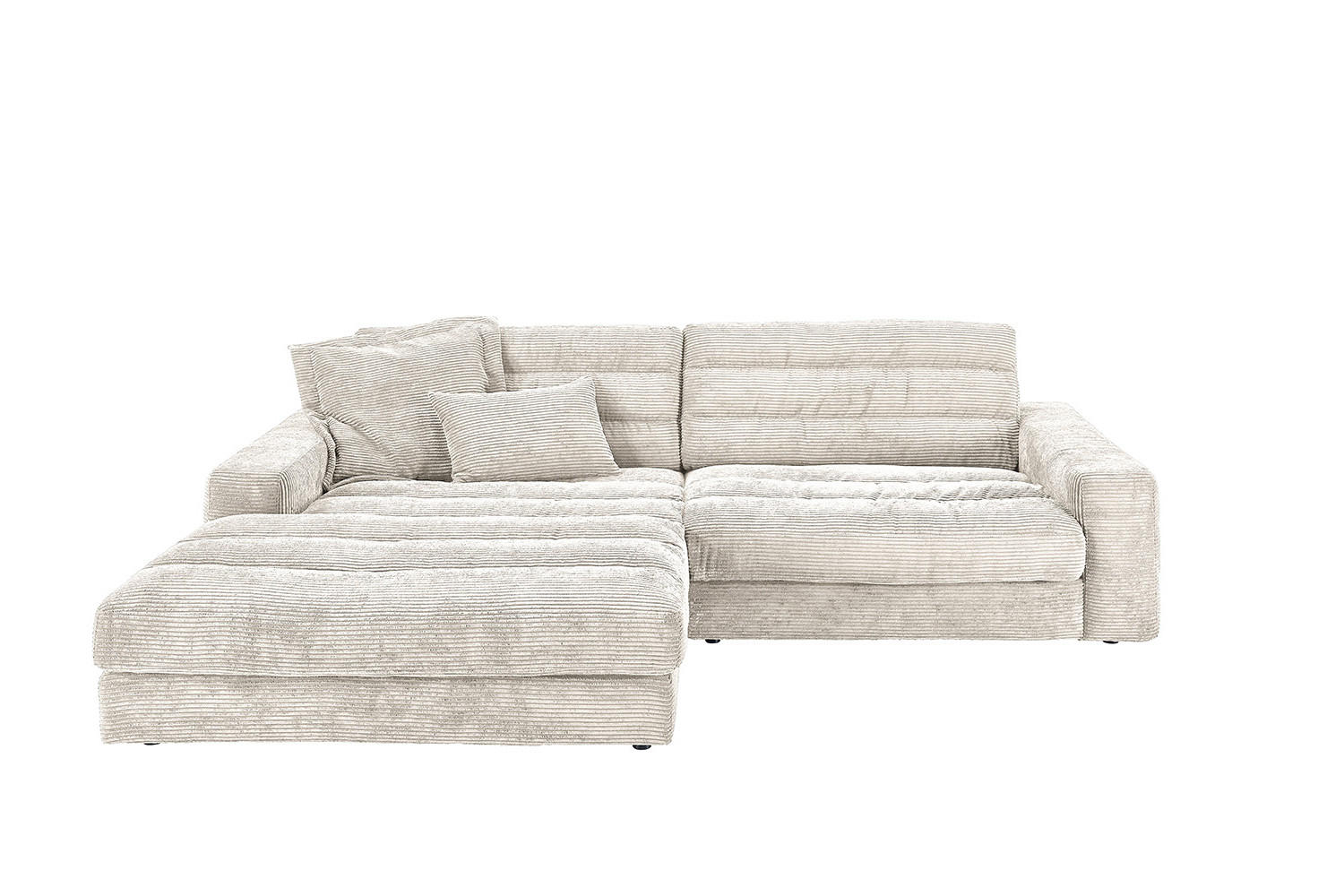ECKSOFA LANA SOFA Cremeweiß Cord - Creme/Schwarz, Textil (296/205cm) - KAWOLA
