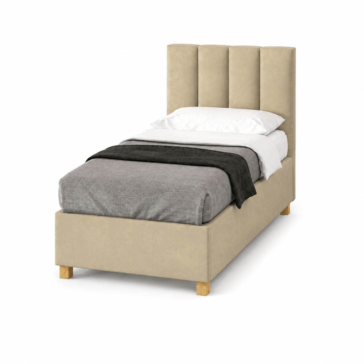 HOTELBETT EUROPA 90x200 cm, Mobil Bett auf Rollen & Koppelbar mit Bonell Matratze, 1 Stück, Beige - Beige, Holz/Buchenholz (90/200cm) - Trada