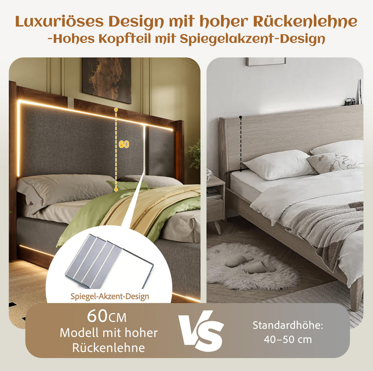 POLSTERBETT 180x200 cm in Grau/Walnuss mit LED-Beleuchtung, Bettkasten und Lattenrost - Grau, Textil (180/200cm) - IVMEU