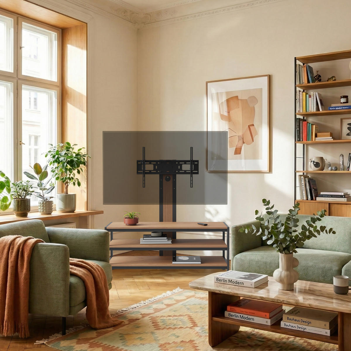TV-HALTERUNG Stockholm - Eichefarben/Schwarz, Holzwerkstoff/Metall (120/108/40cm) - pro.tec