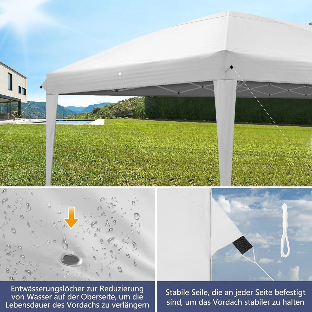 FALTPAVILLON 3x6m Pop-up Weiß mit 6 Seitenteilen - Weiß, Textil (300/268/600cm)