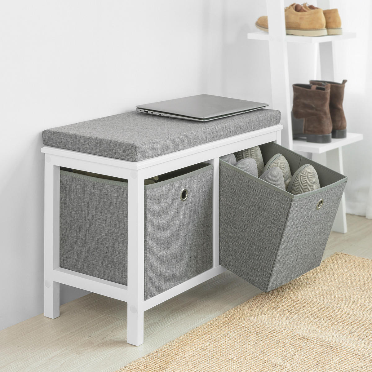 SCHUHBANK Weiß - Weiß, Holzwerkstoff (70/50/30cm) - SoBuy