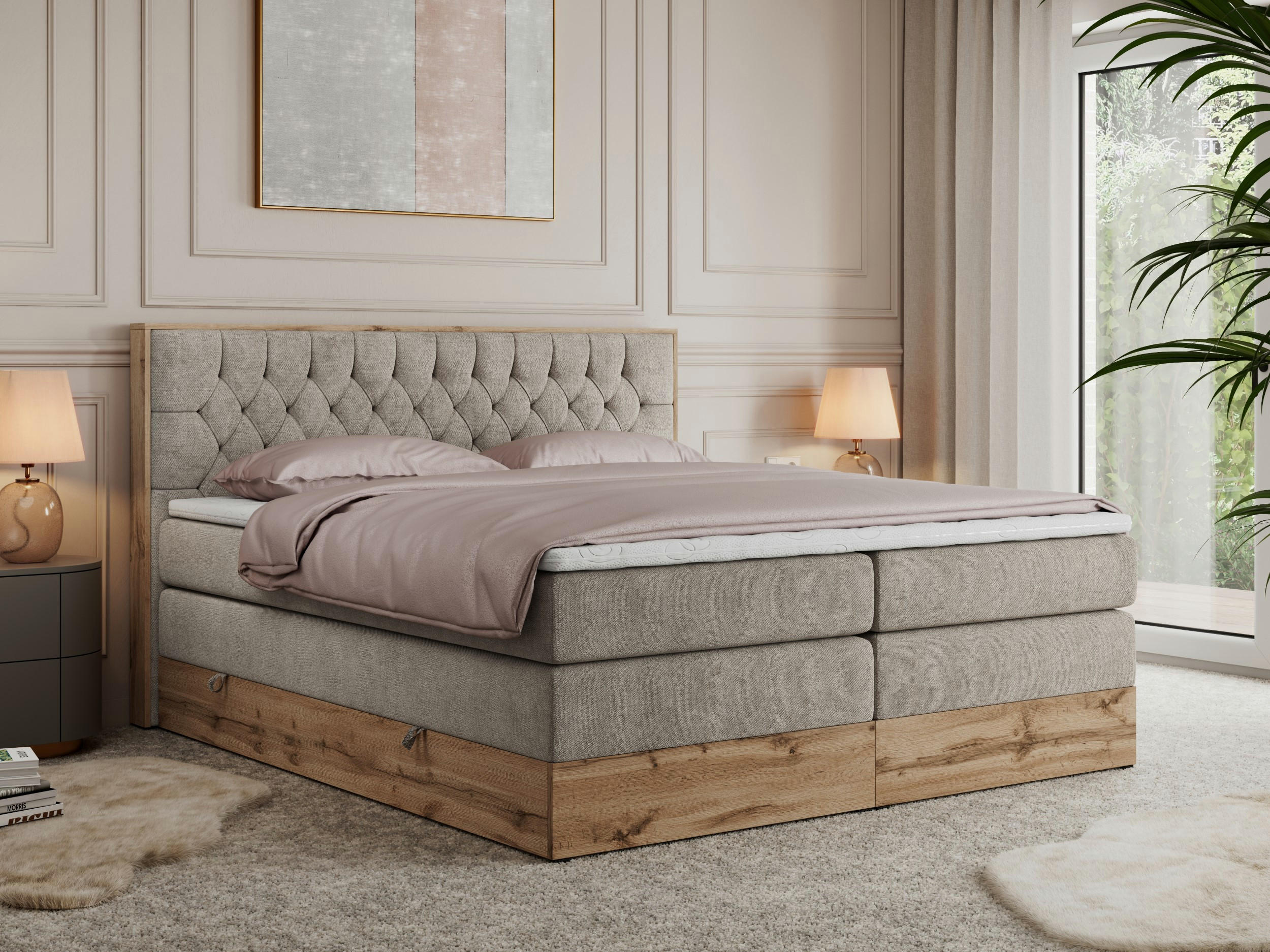 BOXSPRINGBETT AMORE KING 180/200 Beige Struktur - H3 - Beige, Holz/Textil (180/200cm) - MKS