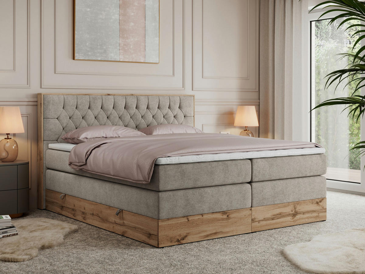 BOXSPRINGBETT AMORE KING 180/200 Beige Struktur - H3 - Beige, Holz/Textil (180/200cm) - MKS