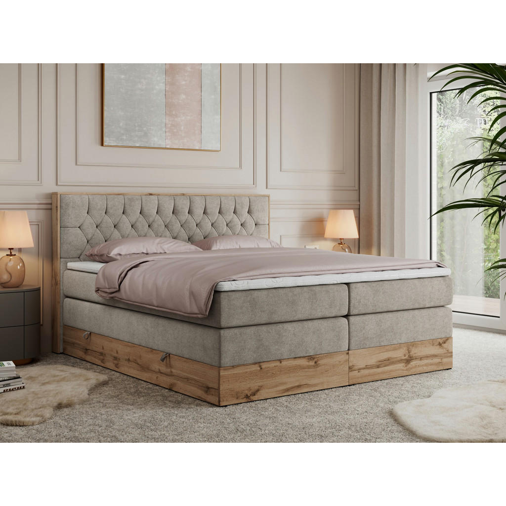 Thumbnail - MKS Boxspringbett, Beige, Textil, 2-Sitzer, H3, Rechteckig, 140x200 cm, Schlafzimmer, Betten, Boxspringbetten