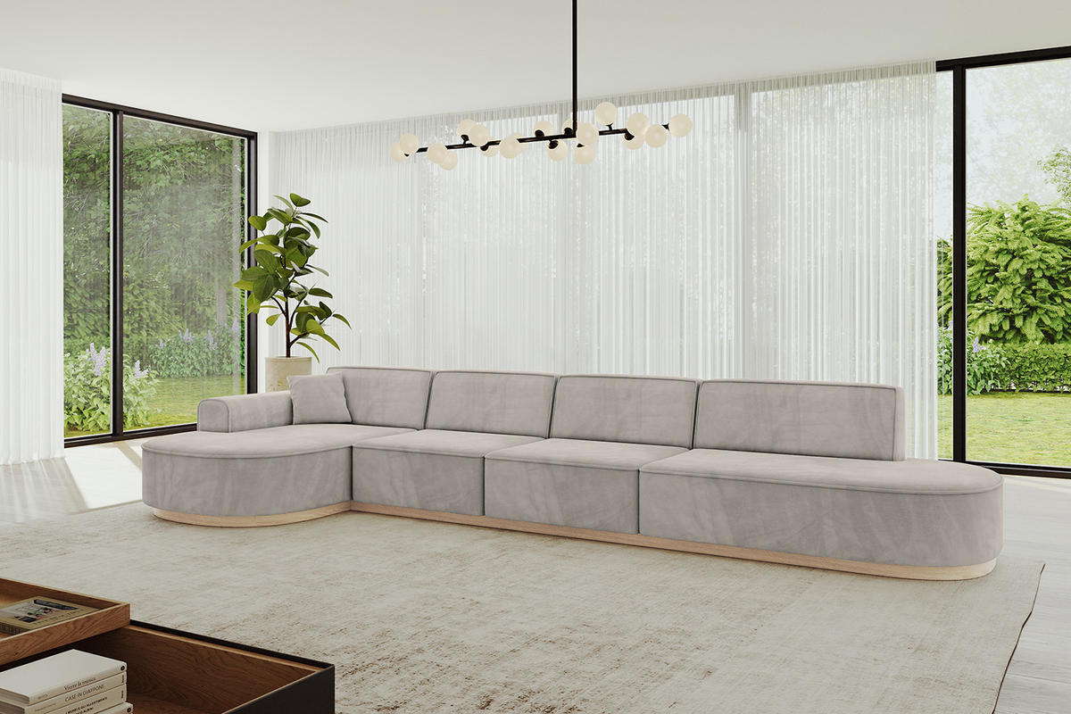 ECKSOFA Ottomane Links MARI-L3-v1 - 413x171x83 cm Hellbraun Velours - Hellbraun, Holzwerkstoff/Textil (413/171cm) - ALTDECOR