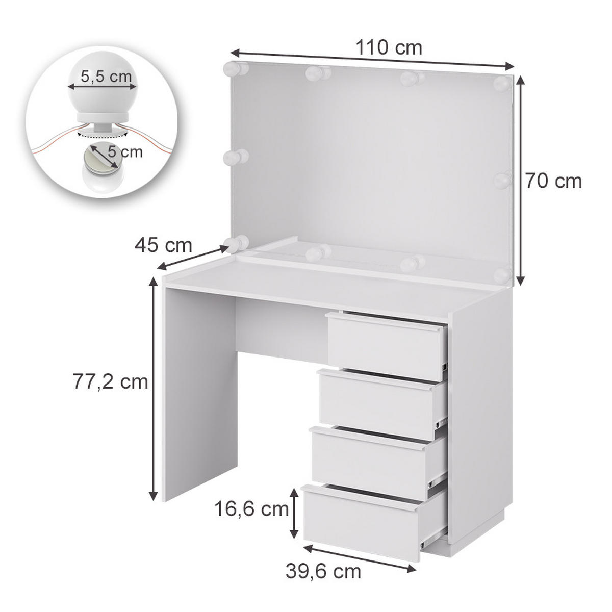TOALETNÍ STOLEK Viktoria Bílá - bílá, kompozitní dřevo (110/77.2/45cm) - Vicco