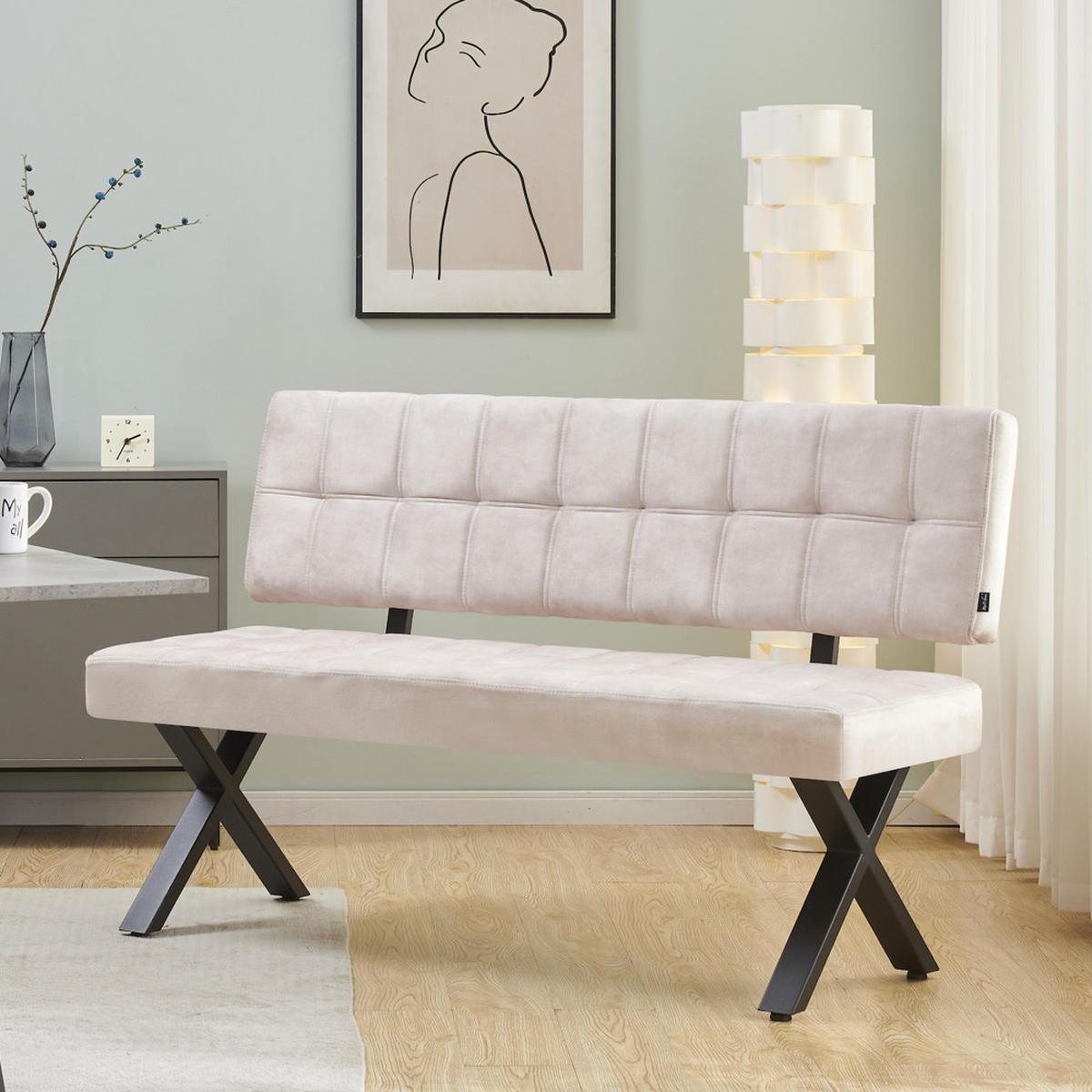 SITZBANK KAREN - Hellgrau, Textil/Metall (140/88/59cm)