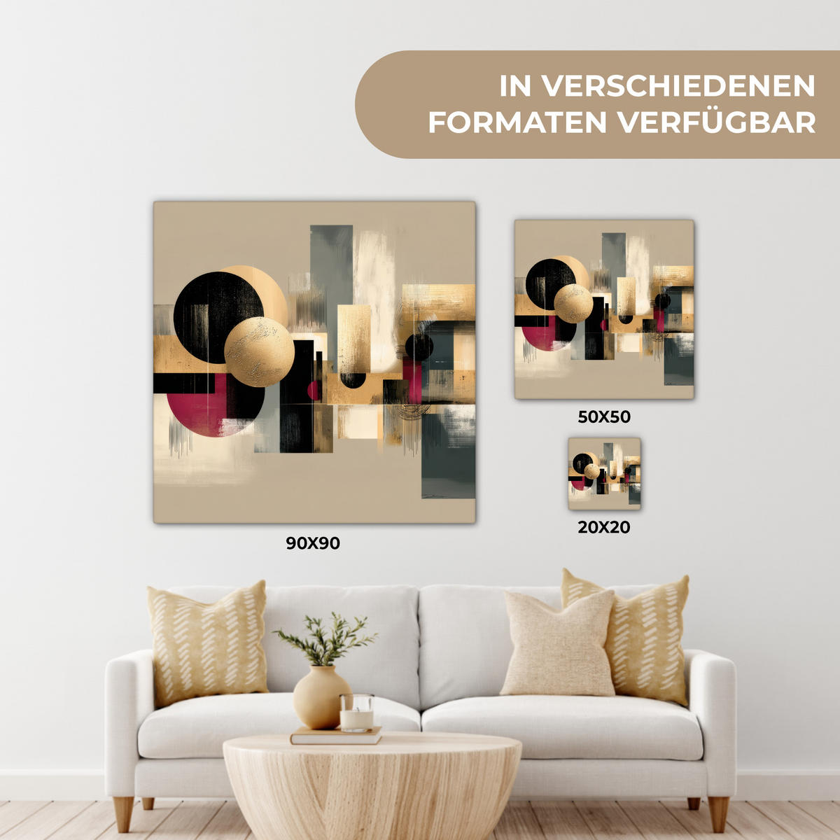 LEINWANDBILD Abstrakt - Formen - Beige - Texturen Deko Wohnzimmer 20x20 cm - Beige, Textil (20/20cm) - MuchoWow
