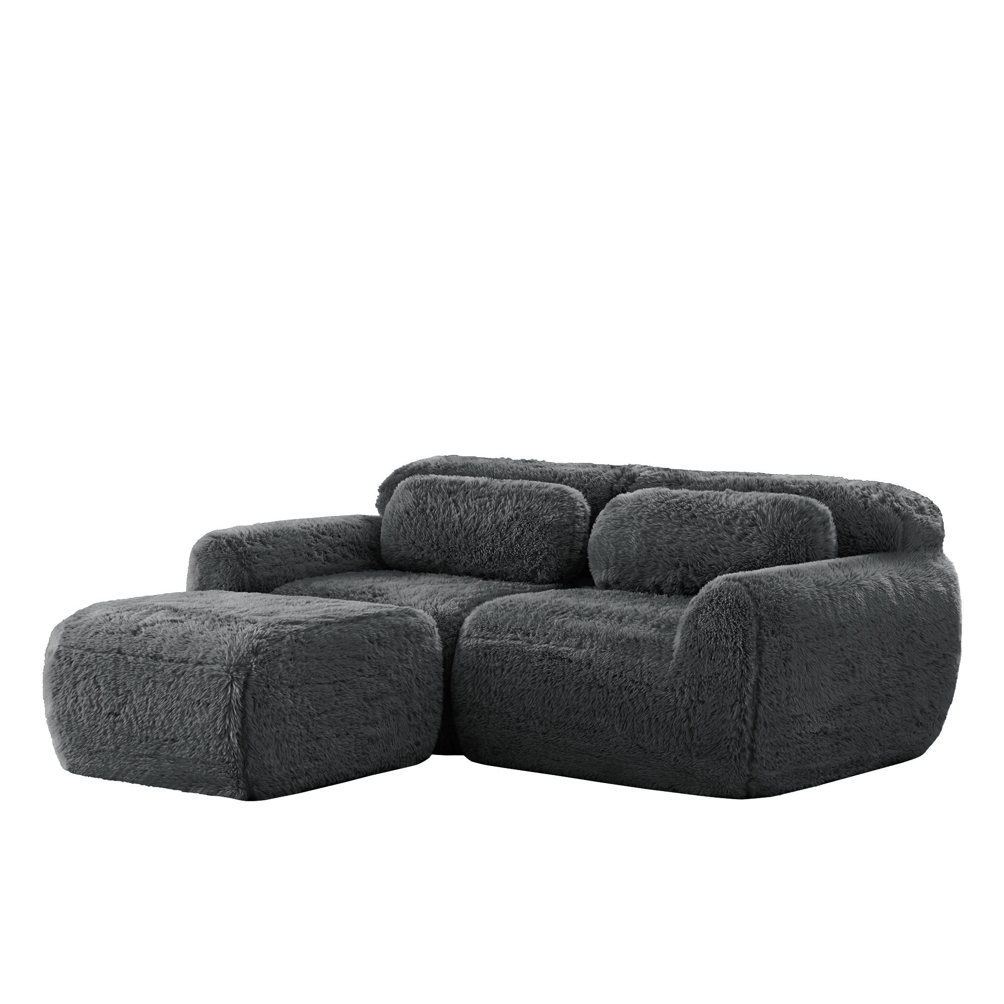 ECKSOFA aus Plüsch mit Ottoman, grau - Grau, Textil (179/204cm) - Luhomfu