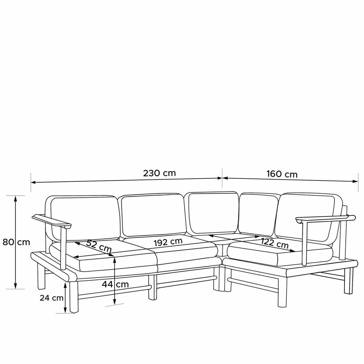 LOUNGESOFA ATREDA rechts - Beige, Holz/Textil (230/74/160cm) - KONSIMO®