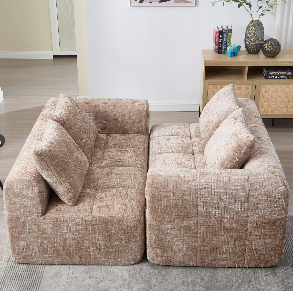 SOFA mit Seitentaschen 158 x 90 cm Chenille Khaki - Braun, Kunststoff (158/60/90cm) - Meubliv