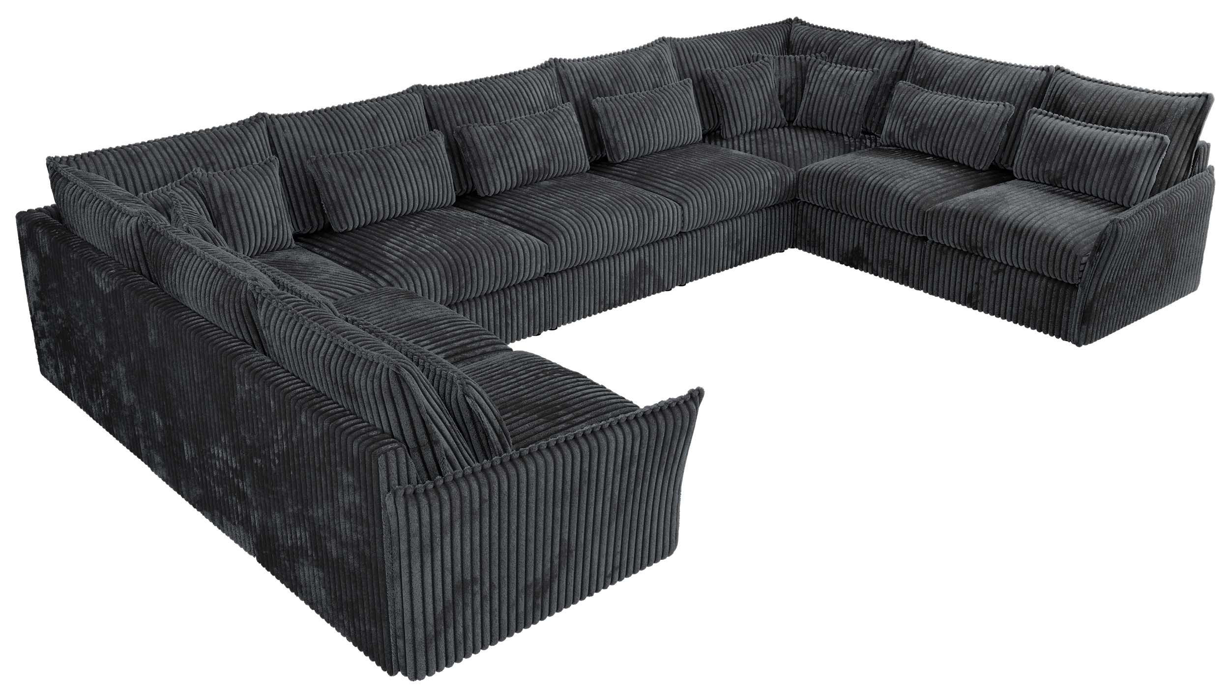 WOHNLANDSCHAFT VERSO U 9M Dunkelgrau Cord - Dunkelgrau/Schwarz, Kunststoff/Textil (442/93/270cm) - MKS
