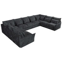 WOHNLANDSCHAFT VERSO U 9M Dunkelgrau Cord - Dunkelgrau/Schwarz, Kunststoff/Textil (442/93/270cm) - MKS