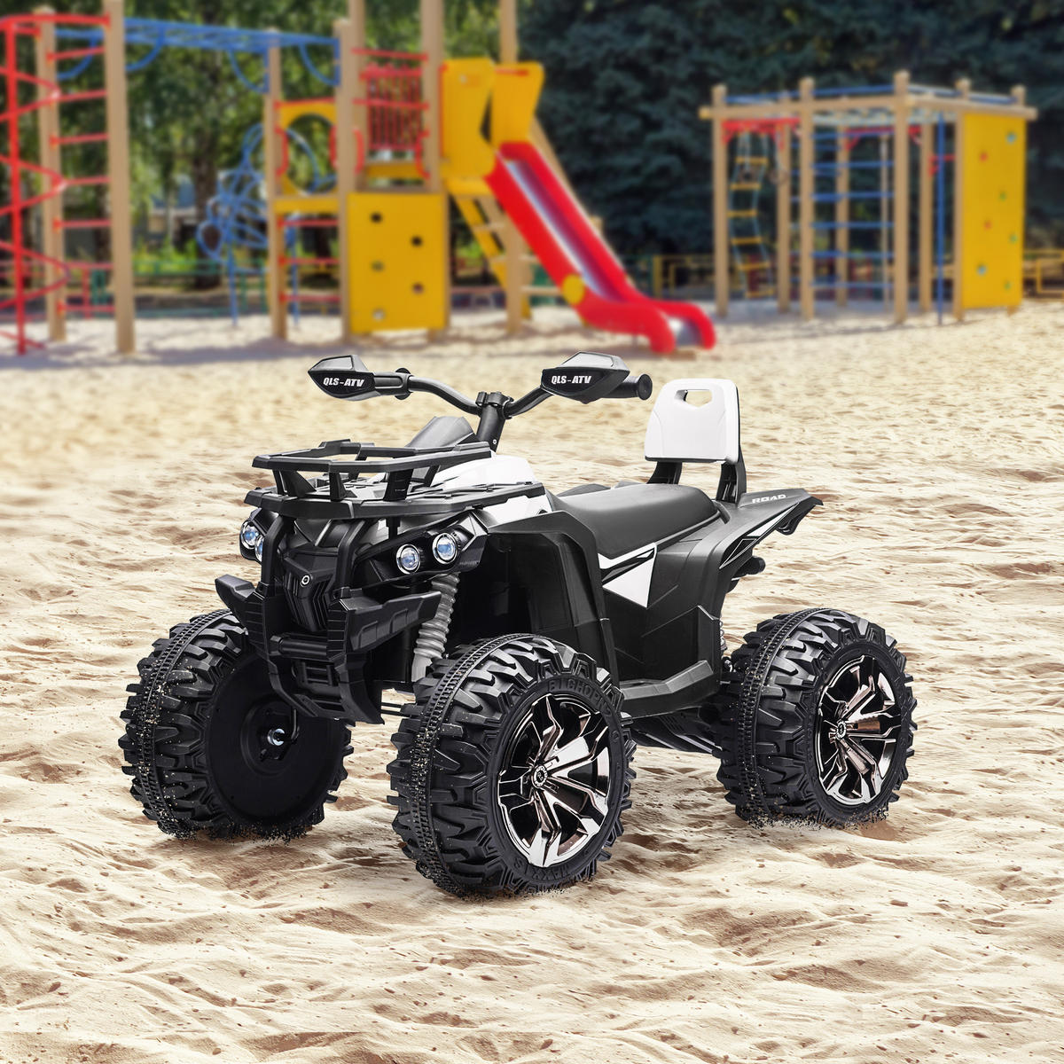 ELEKTRO-KINDERQUAD DE-06278 mit LED-Scheinwerfer und USB-Musikplayer Schwarz - Weiß, Kunststoff/Metall (100/65/73cm) - ComfortXL