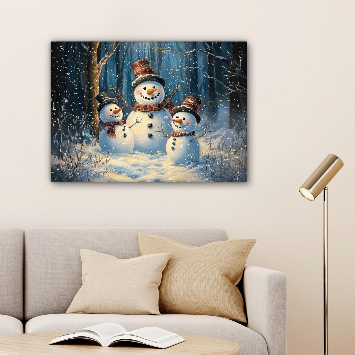 LEINWANDBILD Schneemann - Schnee - Winter - Wald Wandbilder 80x60 cm - Hellblau, Textil (80/60cm) - MuchoWow