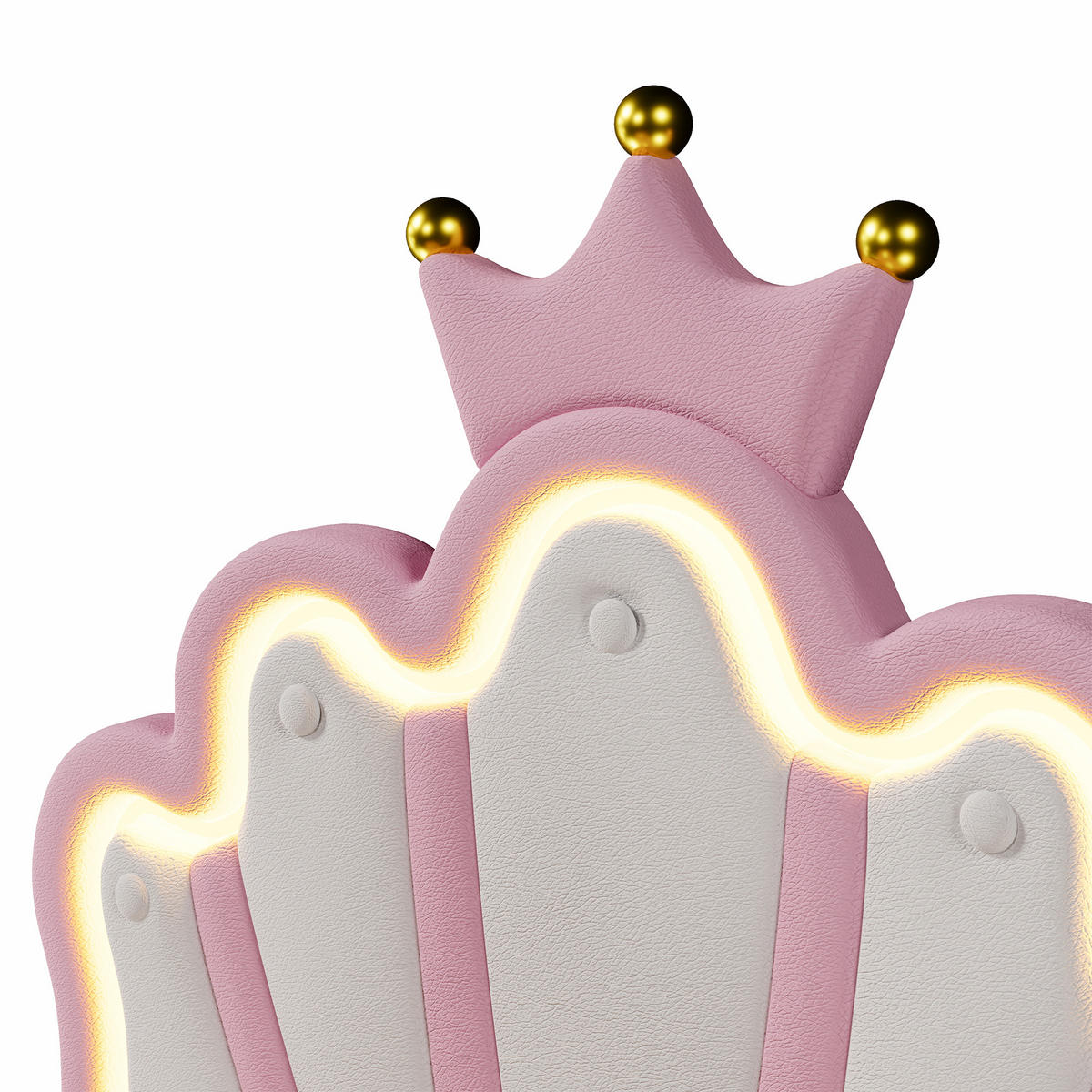 POLSTERBETT 90x200cm Rosa PU Fernbedienung Kronenform 2 Schubladen - Pink, Holz (90/200cm) - FLIEKS