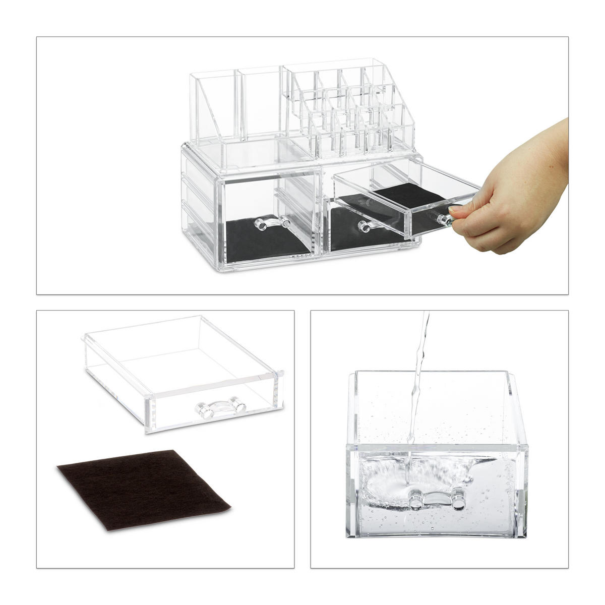 MAKE-UP Organizer - Transparent, Kunststoff (23.5/18.5/14cm) - Relaxdays