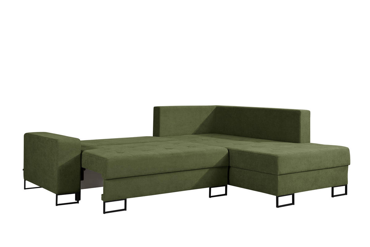 ECKSOFA mit Schlaffunktion Rechts Grün Chenille - 245x200 cm - Trevi - Schwarz/Grün, Holz/Holzwerkstoff (245/200cm) - Ravio