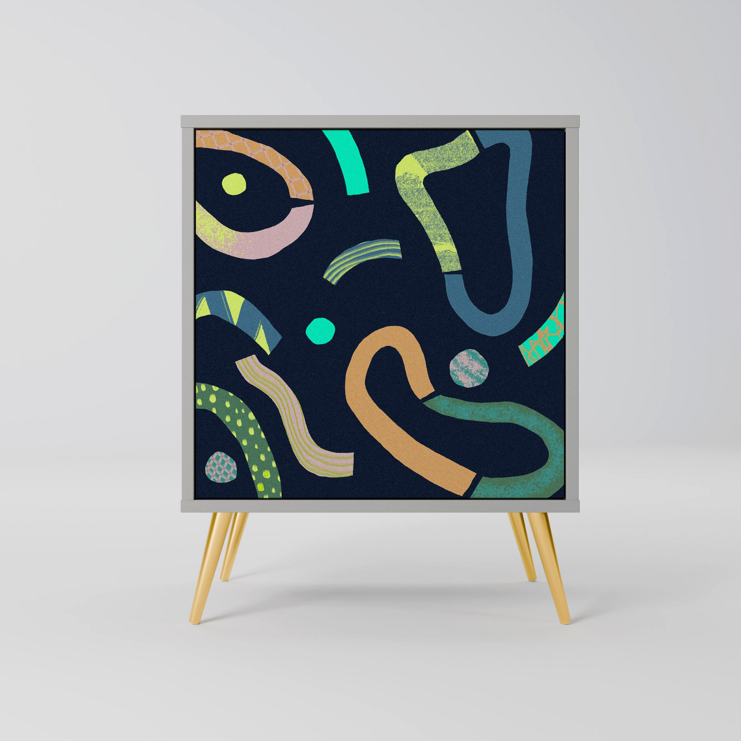 SIDEBOARD CONTRAST DANCE, Grau, 57,5x42x75,5 cm, Goldfarbene Metallfüße - Goldfarben/Multicolor, Holzwerkstoff/Metall (57.5/75.5/42cm) - SpaceRebels