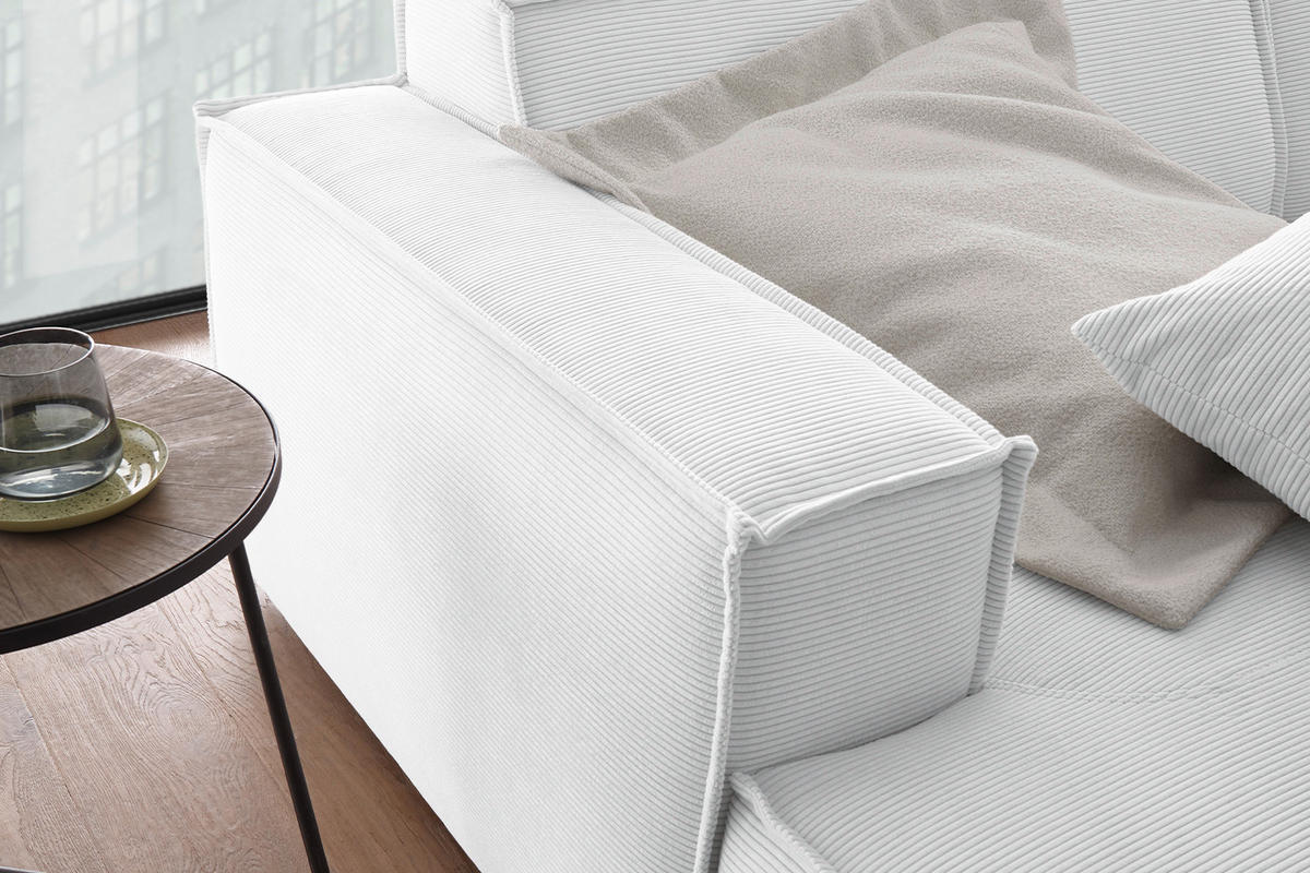 BIG SOFA SAMU Weiß Cord - Schwarz/Weiß, Textil (256/72/168cm) - KAWOLA