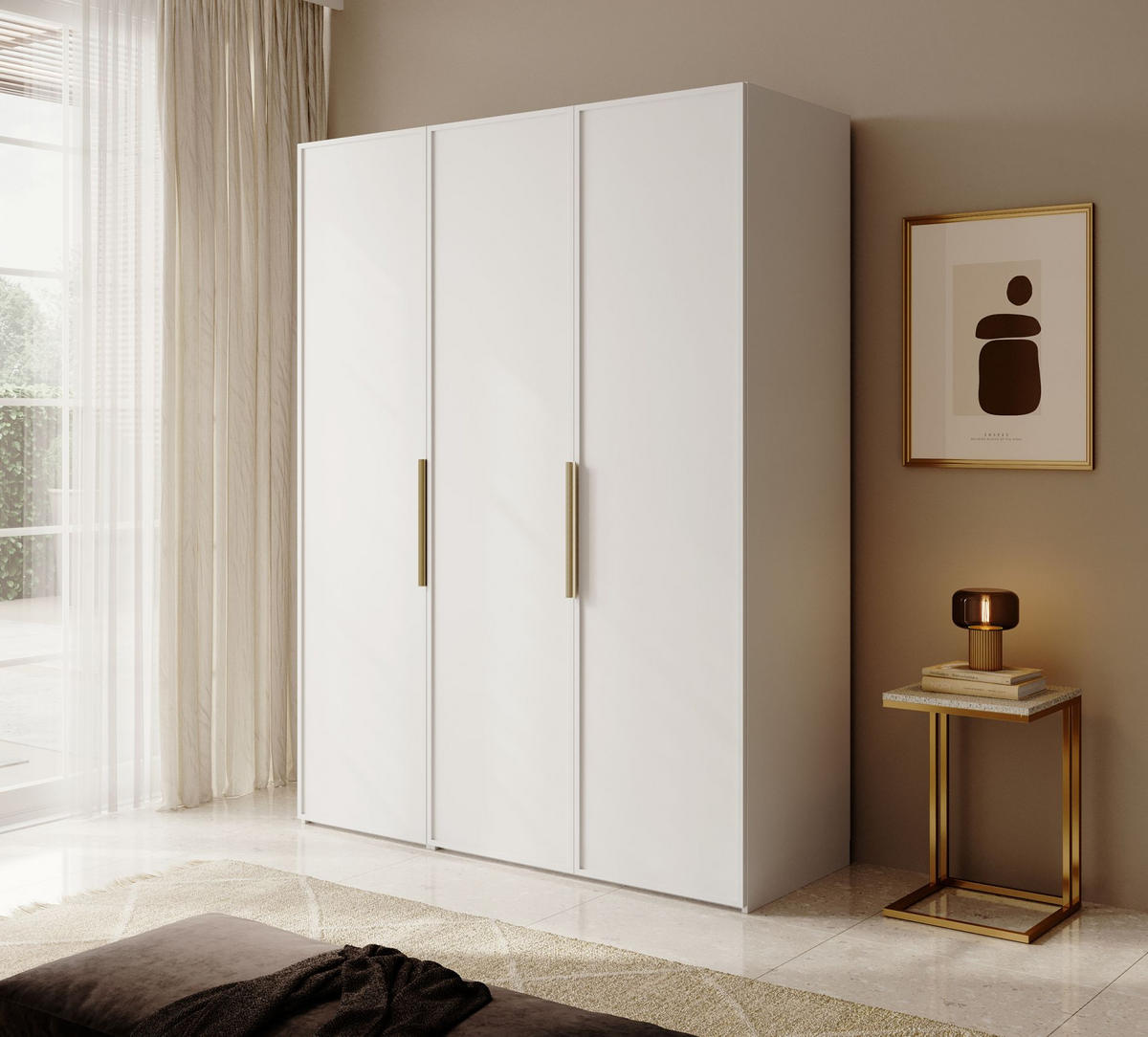 KLEIDERSCHRANK Frame Weiß 150 cm - Goldfarben/Weiß, Holzwerkstoff/Metall (150/200.5/57cm) - Selsey