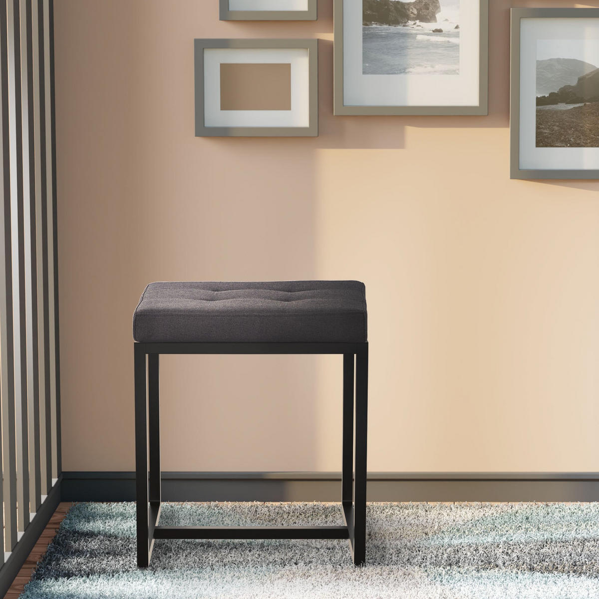 SITZWÜRFEL eckig 40/40/48 cm Stoff schwarz - Schwarz, Textil/Metall (40/48/40cm) - CLP
