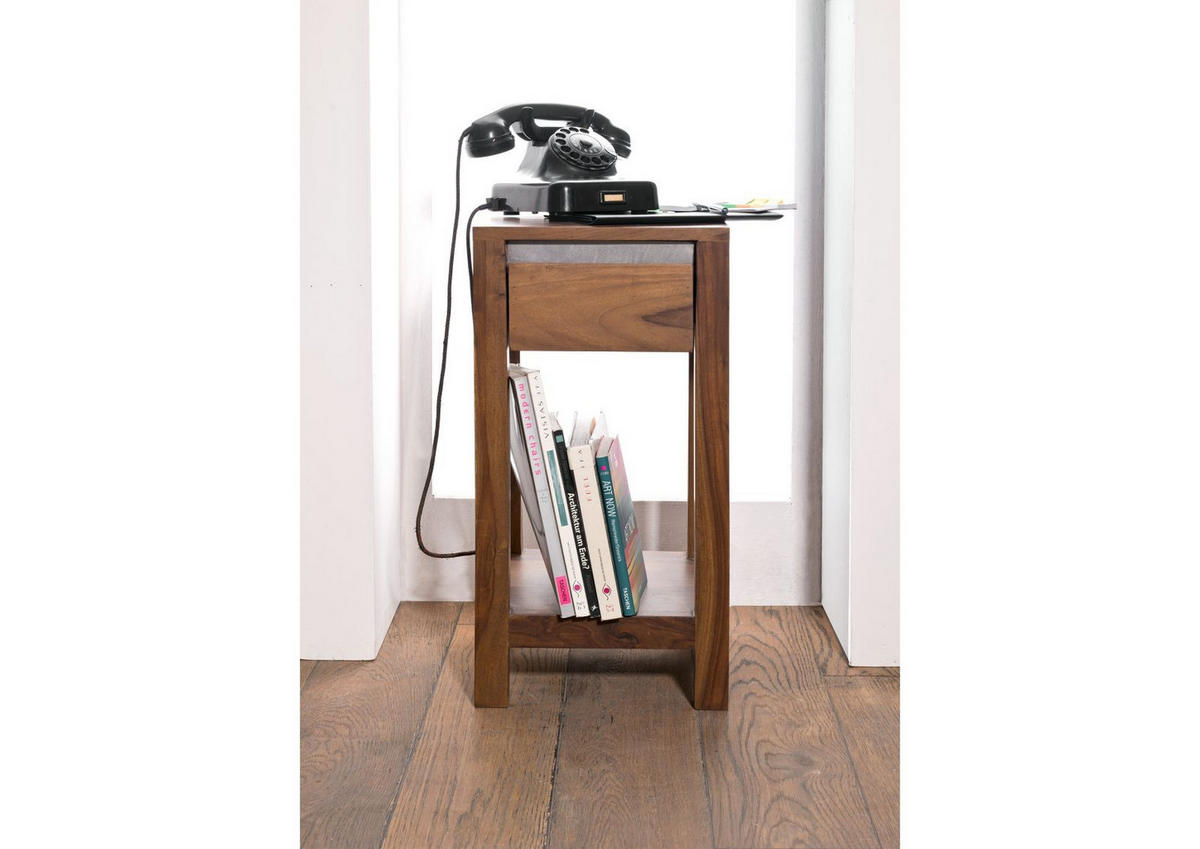 BEISTELLTISCH Sheesham 30x30x60 noble unique lackiert SYDNEY #134 - Braun, Holz (30/30/60cm) - Massivmoebel24
