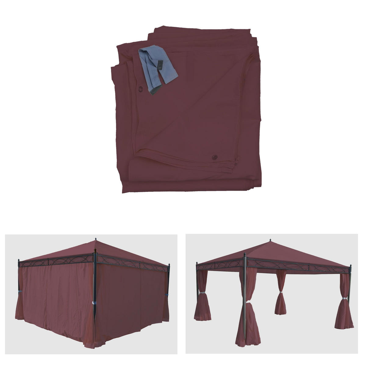 SEITENWAND 4er-Set für Pergola Cadiz 4x4m 205x383cm Rot-Braun - Braun, Textil (383/205/1cm) - BERLINLODGE