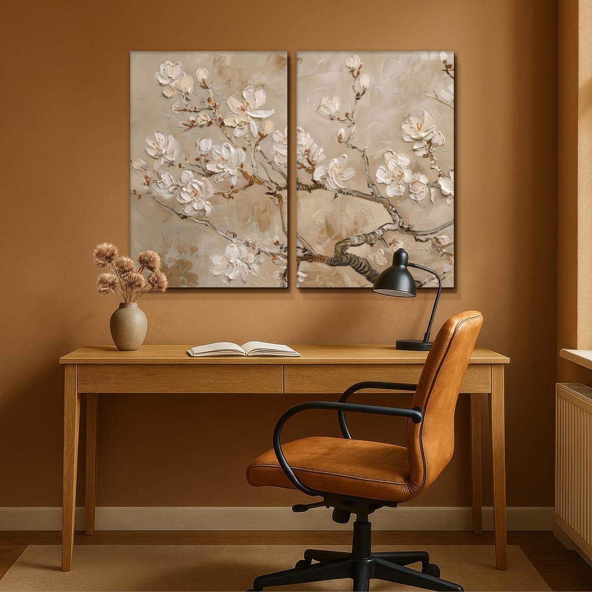 LEINWANDBILD 2er Set Beige - Blüte - Modern 120x90 cm - Greige, Textil (120/90cm) - MuchoWow