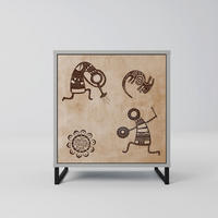 SIDEBOARD AFRICAN STYLE, Grau, 57,5x42x67,5 cm, Schwarze Metall-Rahmenfüße - Multicolor/Schwarz, Holzwerkstoff/Metall (57.5/67.5/42cm) - SpaceRebels