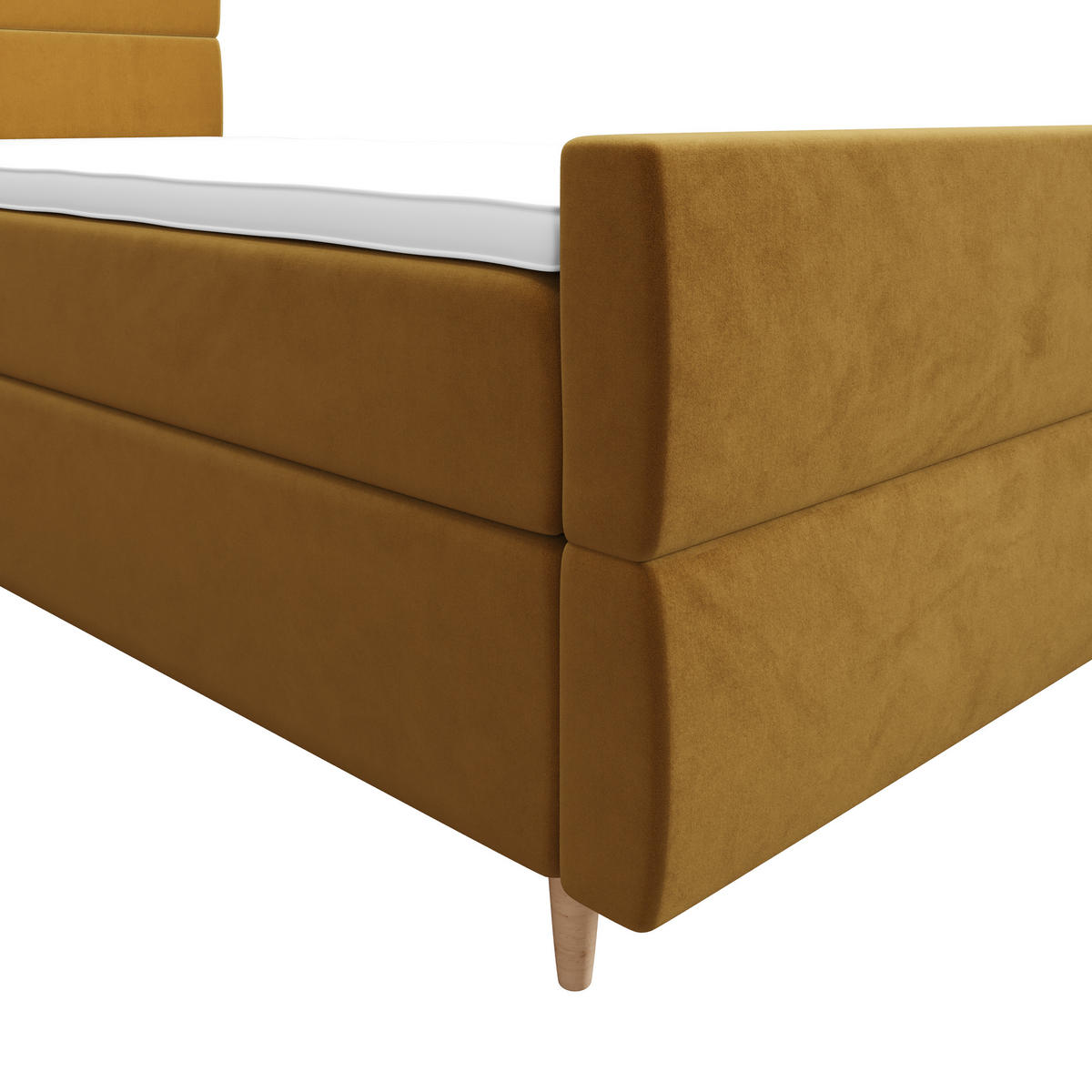 BOXBETT FLO PLUS 100x200 Itaka 33, mit Matratze H3, Bonell und Topper, Senfton - Gelb, Holz/Textil (100/200cm) - Bedante