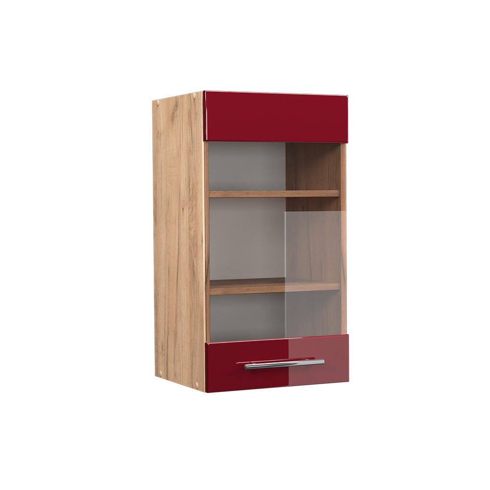 KÜCHENGLASSCHRANK Fame-Line Bordeaux Hochglanz 40 cm - Honigeiche/Bordeaux, Holzwerkstoff (40/72/34.1cm) - Vicco