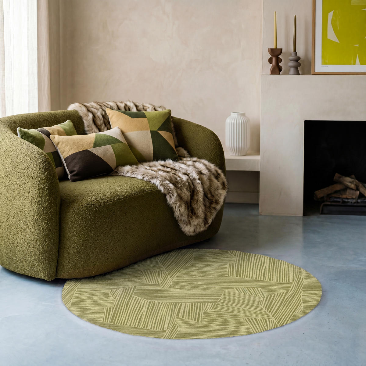 TEPPICH - Abstrakt - Modern - Grün - 90x90 cm - Olivgrün, Kunststoff/Textil (90/0.4cm) - OnlyWow