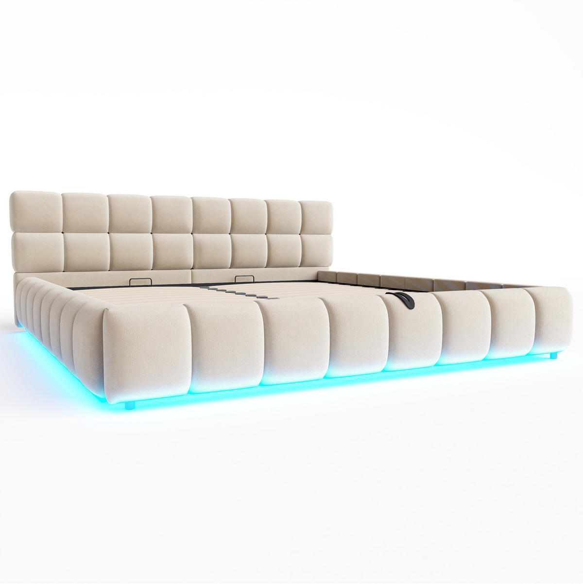 POLSTERBETT mit Stauraum und LED 180x200 cm Samt Beige - Beige, Metall (180/200cm) - Meubliv