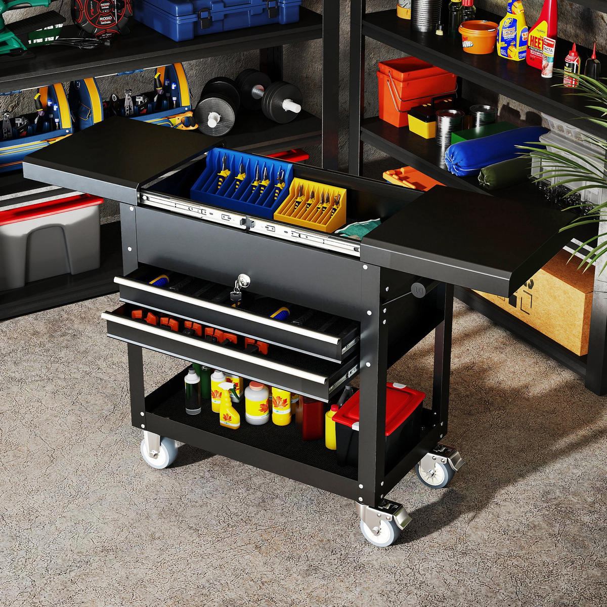 WERKZEUGSCHRANK DE-10557 Schwarz - Schwarz, Metall (38/80/130cm) - ComfortXL