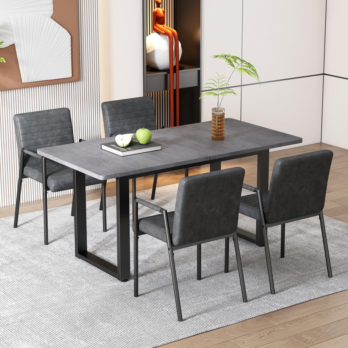ESSTISCH 140/70/75 cm Schwarz Grau im Industriestil aus Spanplatte mit Metallgestell - Schwarz, Holzwerkstoff (140/70/75cm) - OKWISH