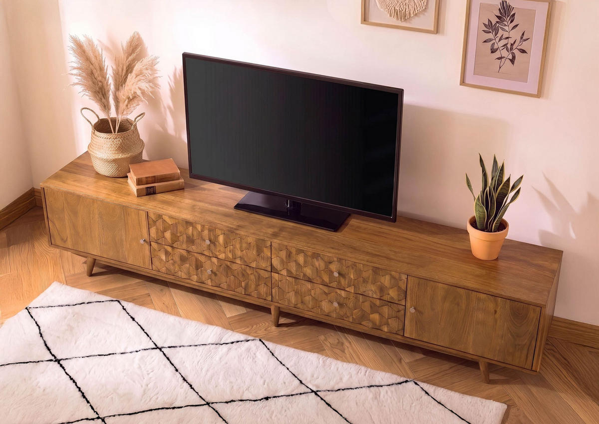 TV-BOARD Akazie 220x40x49 natur lackiert MOSAYK #120 - Naturfarben, Holz (220/49/40cm) - Massivmoebel24
