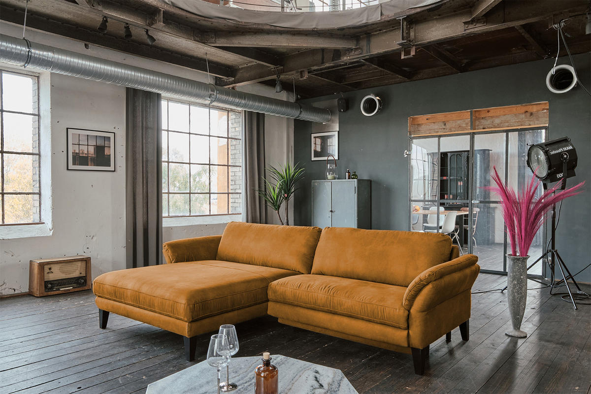 ECKSOFA MALTA Rotbraun Webstoff - Rotbraun/Cognac, Buchenholz/Textil (302/175cm) - KAWOLA
