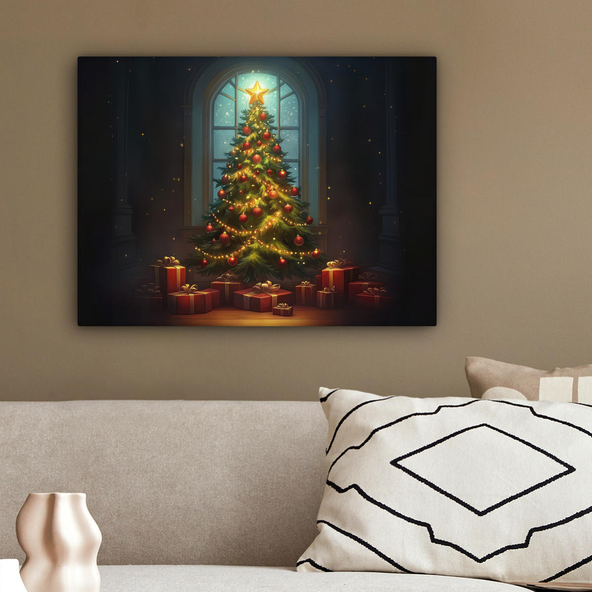 LEINWANDBILD Weihnachtsbaum - Geschenk - Winter 40x30 cm - Grün, Textil (40/30cm) - MuchoWow