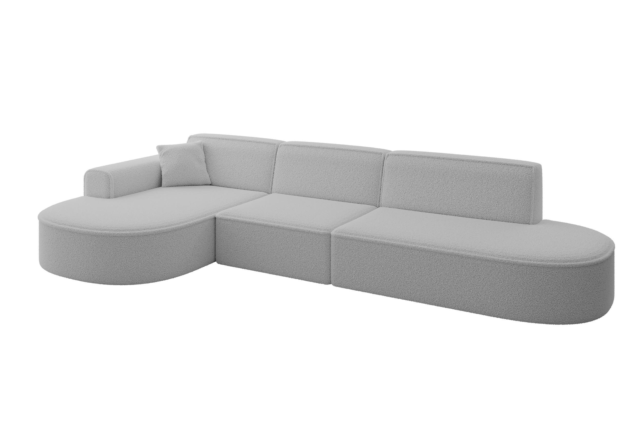 ALTDECOR ROHOVÁ SEDACÍ SOUPRAVA s otomanem vlevo MARI-L2 – 328 x 171 x 79 cm, světle šedá, buklé