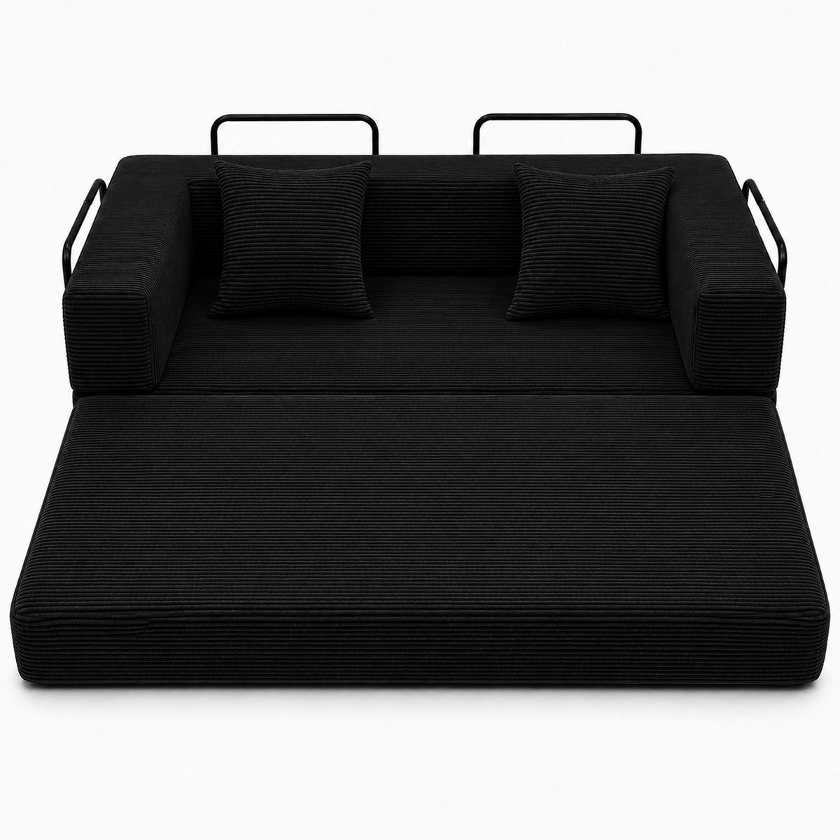 SCHLAFSOFA 2-in-1 faltbar aus Cordstoff, DE-42533, Schwarz - Schwarz, Textil (185/60/92.5cm) - ComfortXL