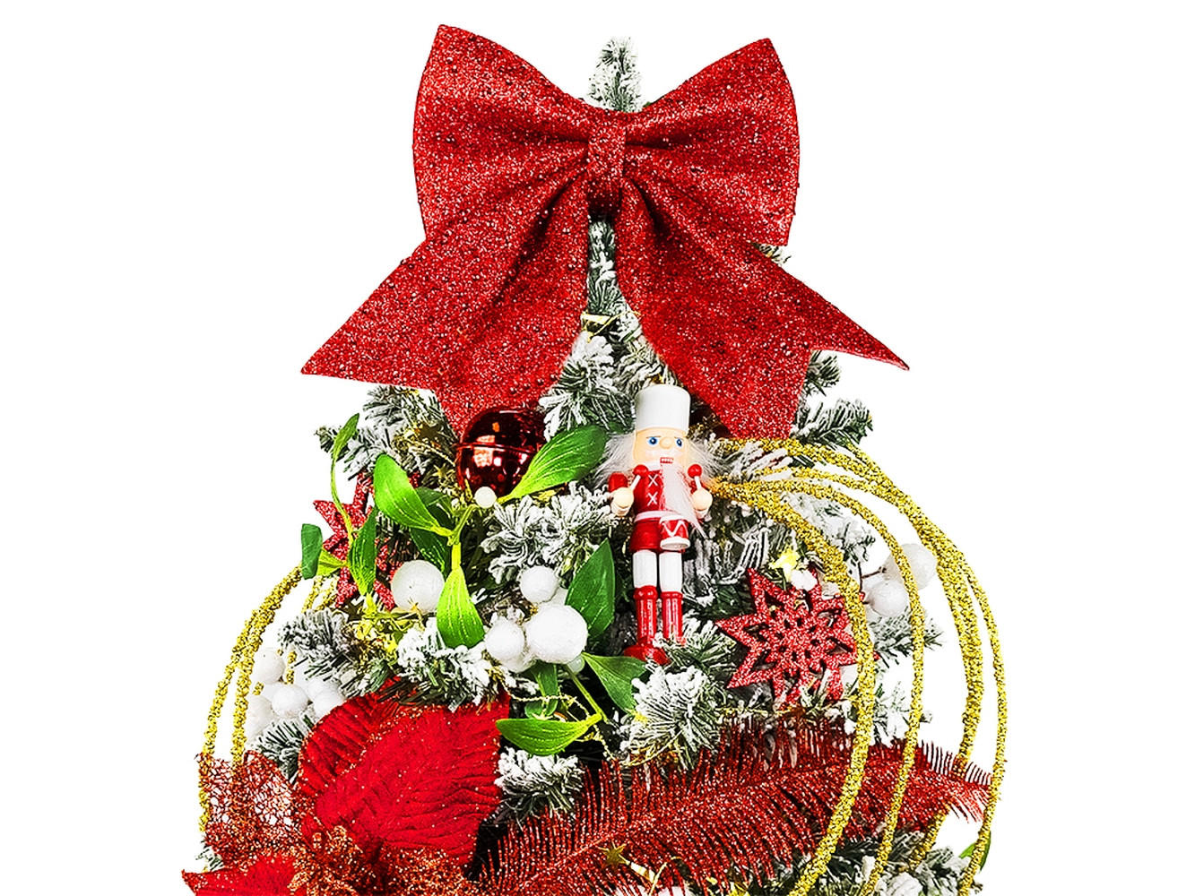 LAALU WEIHNACHTSBAUM geschmückt künstlich Roter Nussknacker 60 cm mit LED-Beleuchtung IN FLOWER - Rot/Goldfarben, Kunststoff (60cm) - LAALU