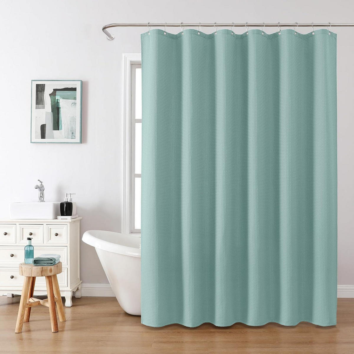 DUSCHVORHANG Waffelstoff Türkis 182 x 244 cm - Türkis, Textil (182/244cm)