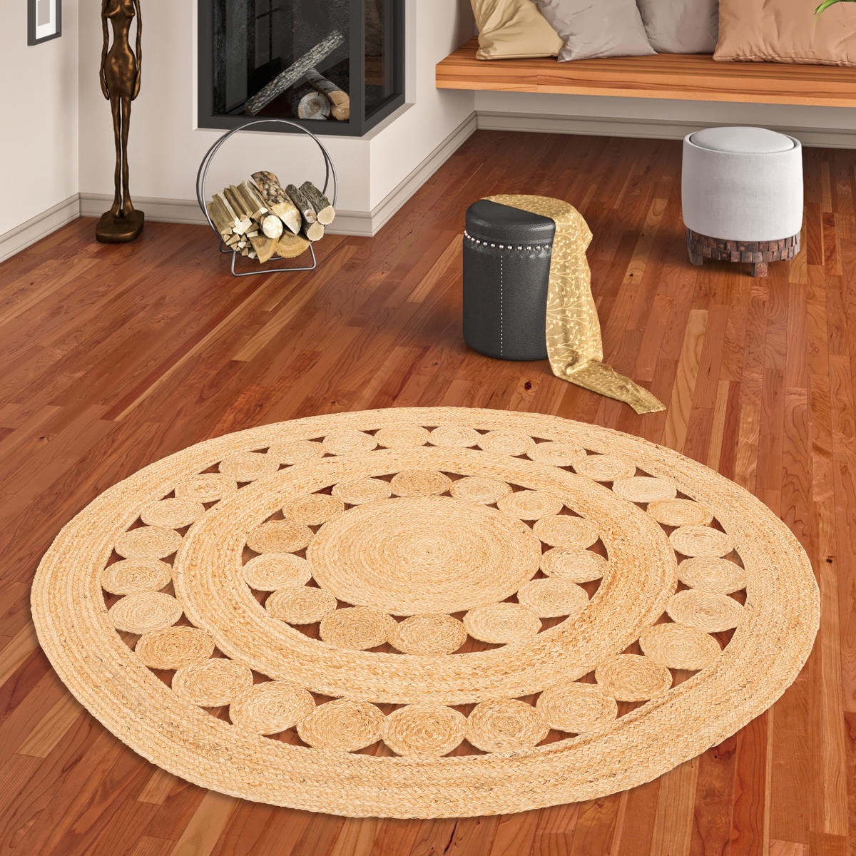 NATURFASER TEPPICH JUTE SALSA TREND RUND - Beige, Textil (100/100cm) - Pergamon