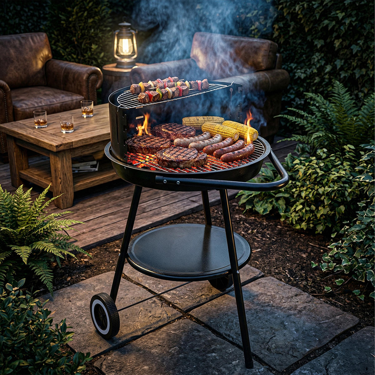 HOLZKOHLEGRILL - Schwarz, Kunststoff/Metall (47/77/59cm) - Relaxdays