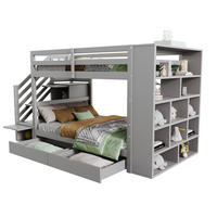 ETAGENBETT aus Kiefernholz 90x200 cm Grau mit Stauraumtreppe, Schubladen und Schrank - Grau, Holzwerkstoff (90/200cm) - IVMEU